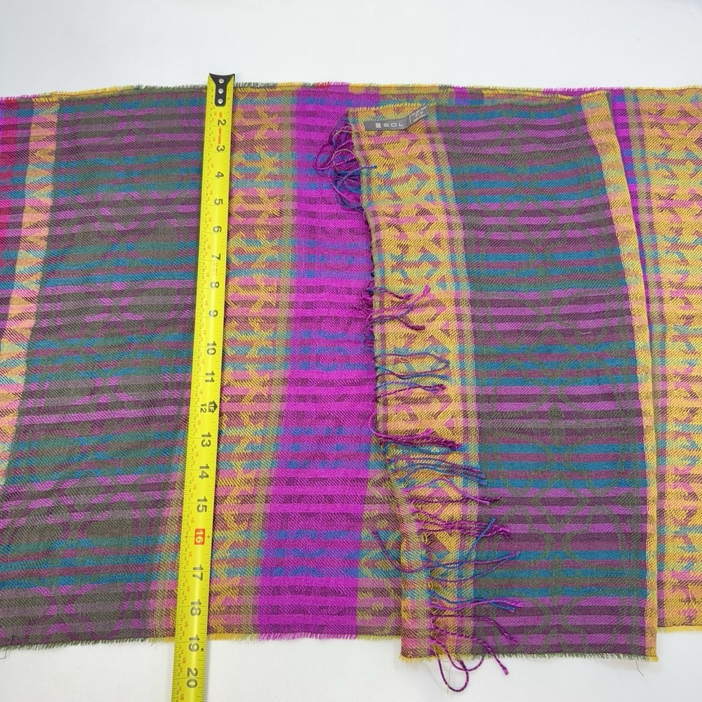 Sol Peruvian Inca Scarf Shawl Baby Alpaca Silk Blend Lightweight Colorful Fringe - Picture 5 of 6